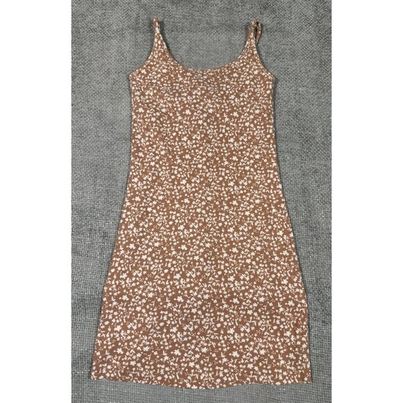 Old Navy Dress Womens Medium Tan Ditzy‎ Floral Ribbed Cami Mini - Picture 3 of 11